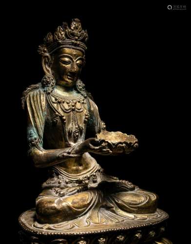 An Unusual Gilt Bronze Figure of Seated Maitreya Height 9 in...