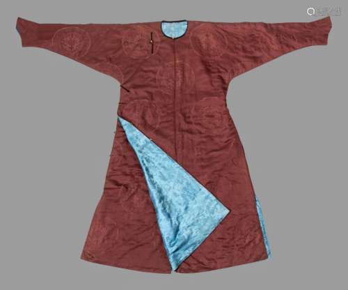 A Brown Ground Woven Silk Informal Robe Length from back of ...