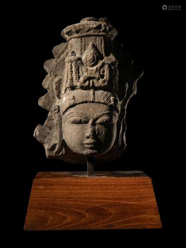 An Indian Sandstone Head of Vishnu Height 11 1/4 in., 28.5 c...