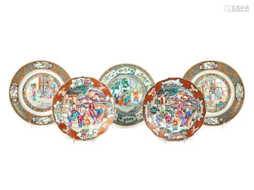Five Chinese Export Famille Rose Porcelain Plates Approximat...