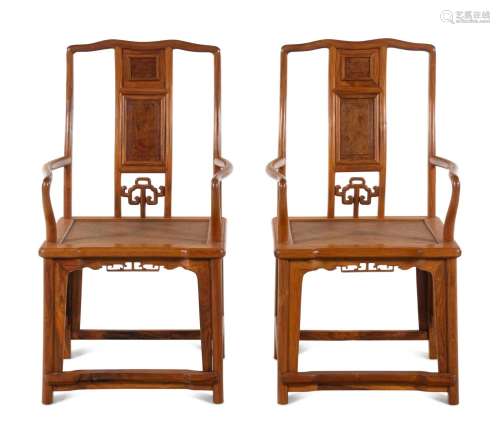 A Pair of Huanghuali Southern Official's Hat Chairs, Na...