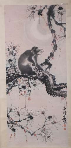 A MONKEY PAINTING 
PAPER SCROLL
GAO QIFENG MARK