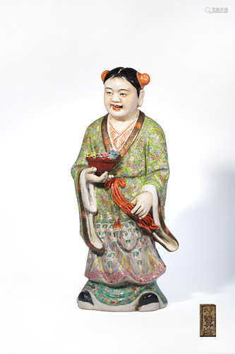 A FAMILLE ROSE FIGURE OF LAN CAIHE BY ZENG LONGSHENG,QING DY...