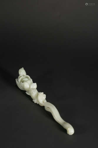 A CARVED WHITE JADE ‘LOTUS’RUYI SCEPTERS,QING DYNASTY