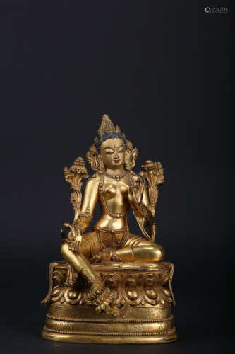 A GILT-BRONZE FIGURE OF SHYANA TARA,QING DYNASTY