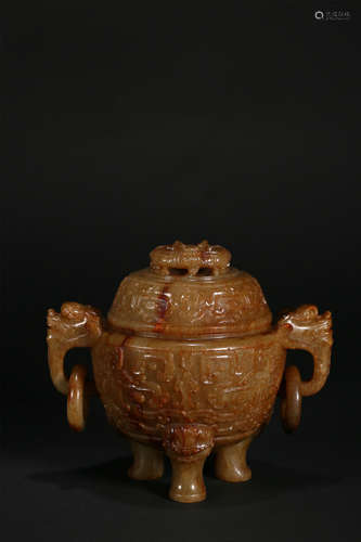 A WHITE AND RUSSET JADE CENSER,QING DYNASTY