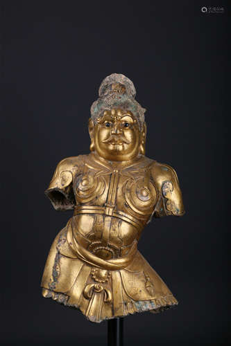 A GILT-BRONZE FIGURE OF GUARDIAN,TANG DYNASTY