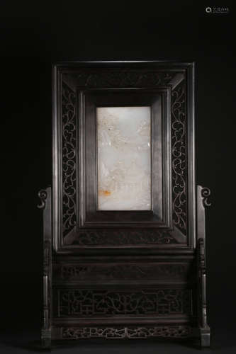 A WHITE JADE ‘LANDSCAPE’TABLE SCREEN,QING DYNASTY