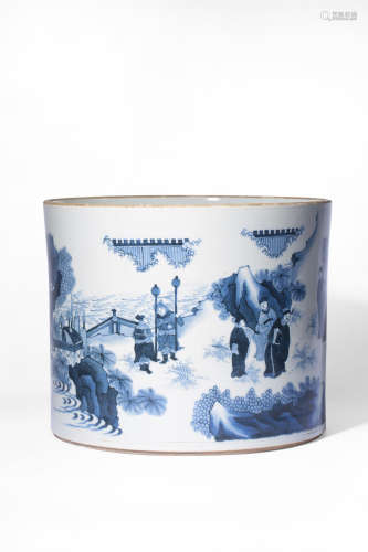 A BLUE AND WHITE ‘LANDSCAPE’BRUSHPOT,KANGXI PERIOD