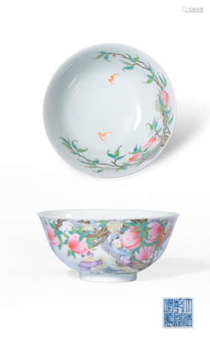 A FAMILLE-ROSE ‘PEACH AND POEM’BOWL,MARK AND PERIOD OF QIANL...