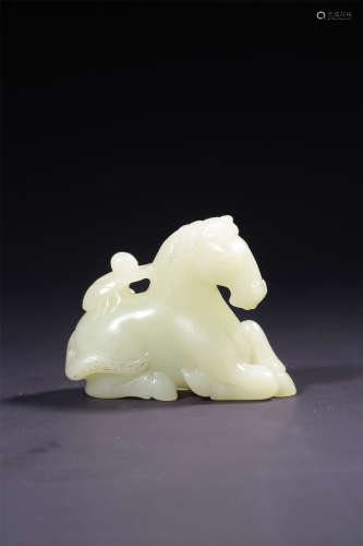 A CARVED YELLOW JADE HORSE,QING DYNASTY