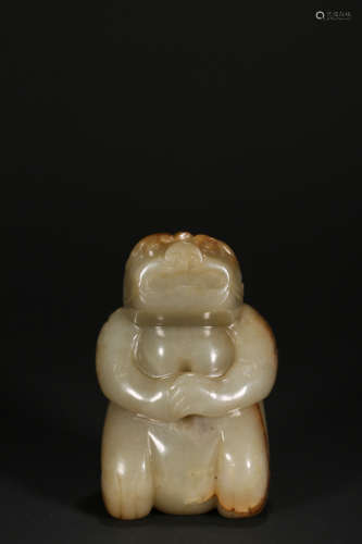 A WHITE JADE MYTHICAL BEAST,QING DYNASTY