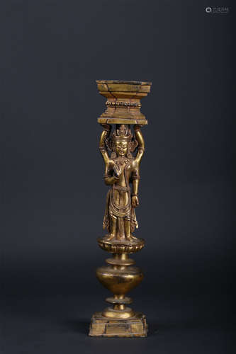 A GILT-BRONZE FIGURE OF BODHISATTVA,MING DYNASTY