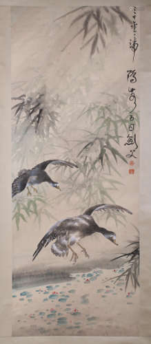 A ANIMAL PAINTING 
PAPER SCROLL
GAO JIANFU MARK