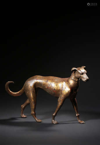 A GILT-BRONZE DOG BY LANG SHINING,QING DYNASTY