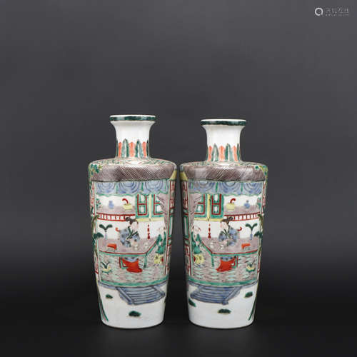 A pair of Wu cai 'figure' vase