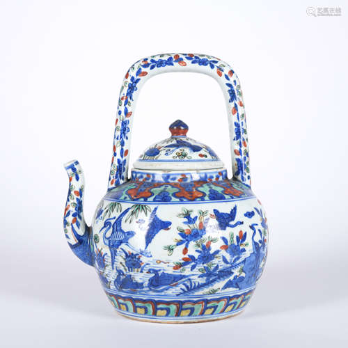 A Wu cai 'floral and birds' pot