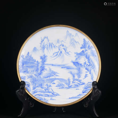 A blue and white 'landscpe' dish