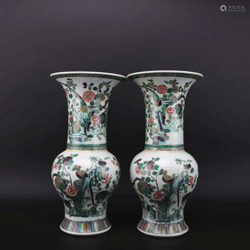 A pair of Wu cai 'floral' vase