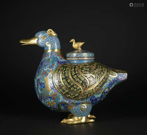 A Cloisonne enamel 'duck' censer