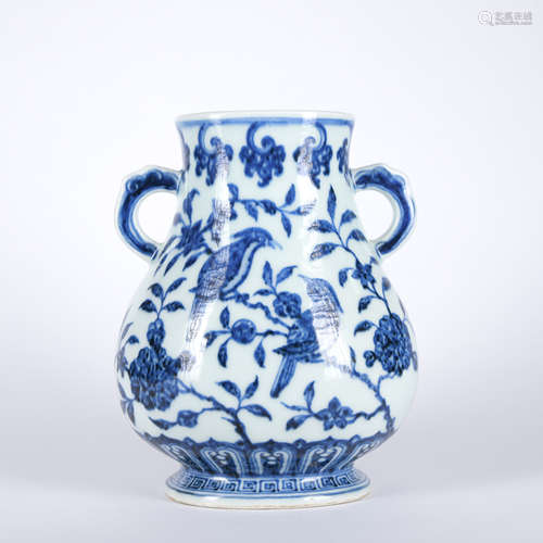 A blue and white 'floral and birds' vase