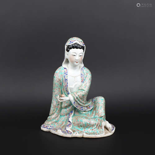 A famille-rose statue of Guan yin