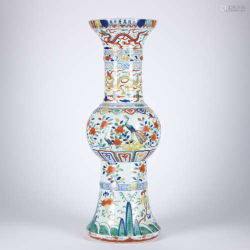 A Wu cai 'floral and birds' vase