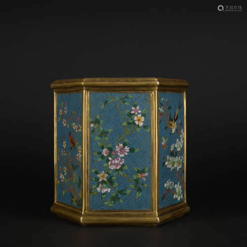 A Cloisonne enamel 'floral' pen container