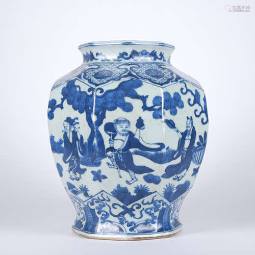 A blue and white 'figure' jar