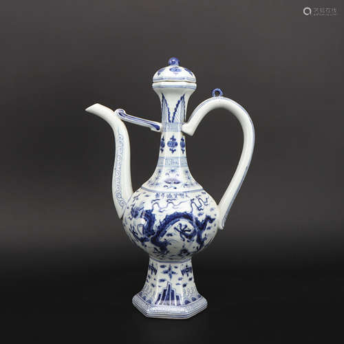 A blue and white teapot