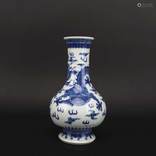 A blue and white 'dragon and phoenix' vase