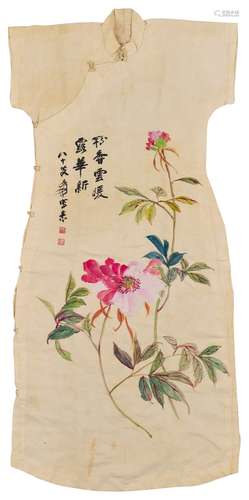 張大千（1899-1983）手繪花卉旗袍