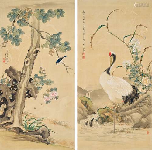 周木俊（清） 花鳥兩幁