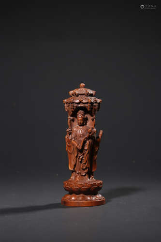 A CARVED BOXWOOD FIGURE OF GUANYIN,QING DYNASTY