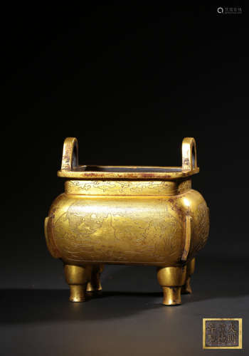 A GILT-BRONZE CENSER, XUANDE MARK,QING DYNASTY