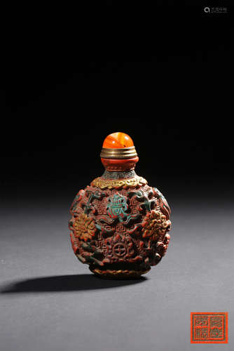 A CINNABAR LACQUER  SNUFF BOTTLE,MARK AND PERIOD OF JIAQING