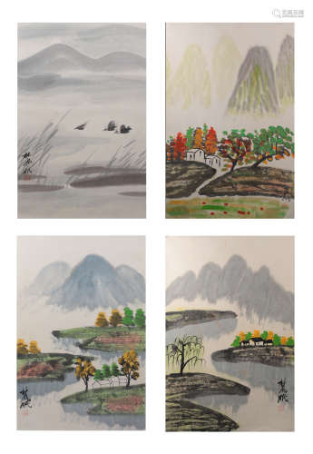 A SET OF LANDSCAPE PAINTING
PAPER MOUNTED
LIN FENGMIANM MARK