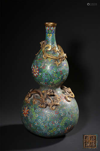 A CLOISONNE ENAMEL‘DRAGON’DOUBLE-GOURD VASE,MARK AND PERIOD ...