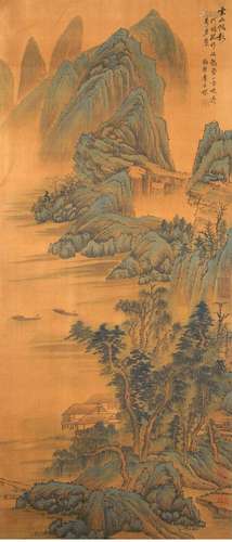 A LANDSCAPE PAINTING 
SILK SCROLL
ZHA SHIBIAO MARK