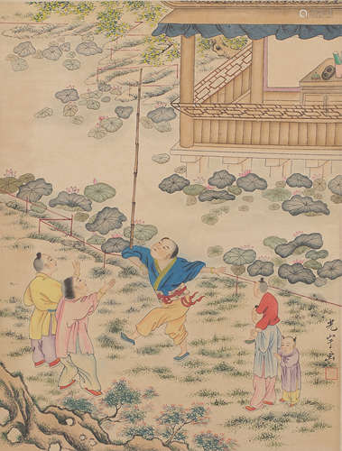 A CHILDREN PAINTING 
PAPER SCROLL
WU GUANGYU MARK