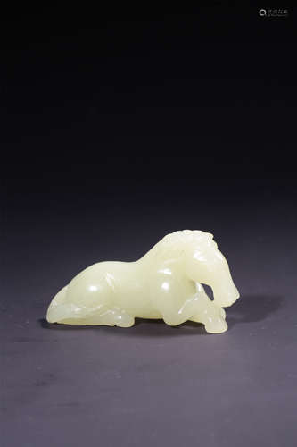 A CARVED YELLOW JADE HORSE,QING DYNASTY