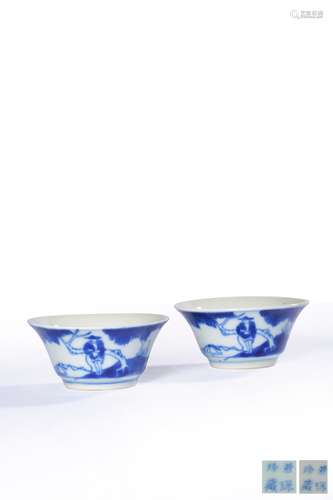 A PAIR OF BLUE AND WHITE‘LANDSCAPE’CUPS,QING DYNASTY