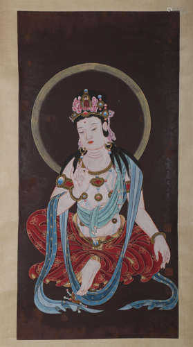 A GUANYIN PAINTING 
SILK SCROLL
ZHANG DAQIAN MARK