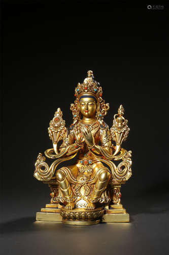 A GILT BRASS FIGURE OF VAJRASATTVA,QIANLONG PERIOD