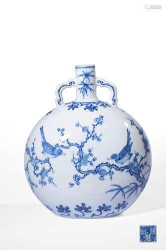 A BLUE AND WHITE ‘BIRD AND PLUM BLOSSOM’MOONFLASK,MARK AND P...