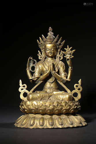 A GILT-BRONZE FIGURE OF TARA QING DYNASTY