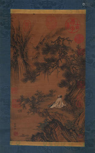 A LANDSCAPE PAINTING 
SILK MOUNTED
LIANG KAI MARK