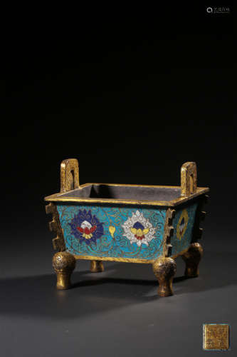 A CLOISONNE ENAMEL ARCHAISTIC VESSEL,MARK AND PERIOD OF QIAN...