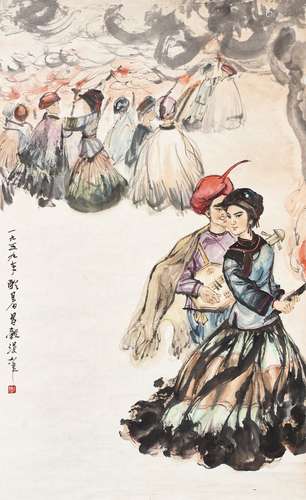 周昌榖（1929 -1986）荷花少女圖