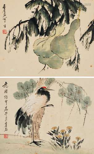 虛 谷（1824-1896） 寫意葫蘆松鶴圖